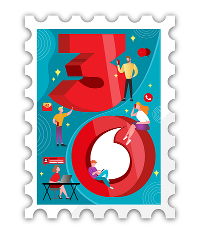 A stamp in honour of the 30th anniversary of the mobile operator design graphic design illustration vector