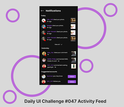 Daily UI Activity Feed #047 activityfeed dailyui mobileapp mobileui socialmedia ui uidesign uiux ux uxdesign
