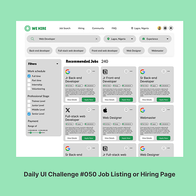 Daily UI Job Listing or Hiring Page #050 dailyui hiringpage joblisting mobileapp ui uidesign uiux ux uxdesign webdesign