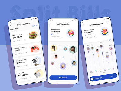 Split Bill Mobile App 3d bill billshare branding design food bill graphic design mobile screen receipt screen screendesign share split splitwise ui