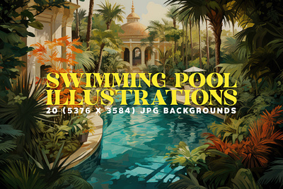 20 Exquisite 5K Swimming Pool Illustrations! beautiful cartoon drawing lushful luxury mexican poolillustrations relexation serene summer swimming tropical watercolor