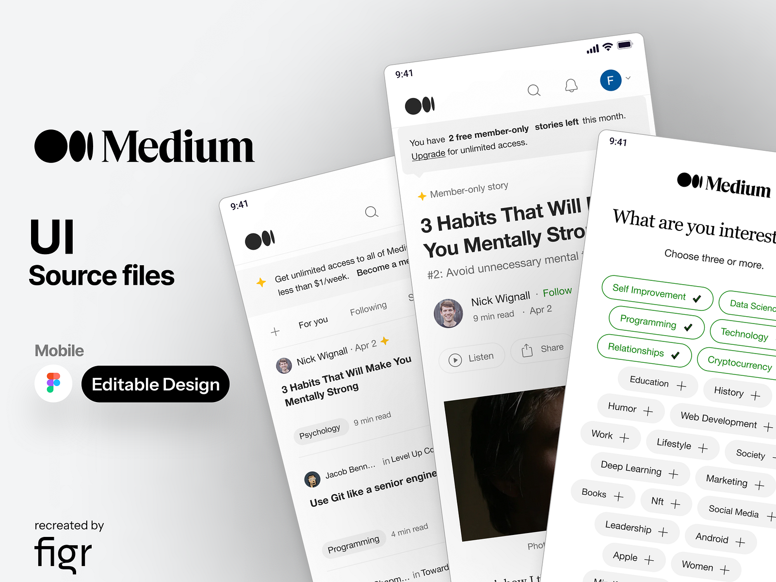 Medium Mobile UI (Recreated) by Figr Design on Dribbble