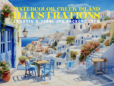 28 Greek Island Illustrations in Mesmerizing 5K Beauty! backgrounds coastal drawings freece getaways greece greek historic illustrations islands vacation watercolor
