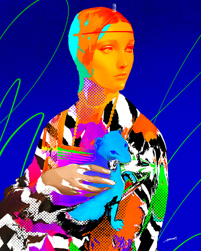 Lady with an Ermine art artwork classic art digital art drawing girl illustration portrait