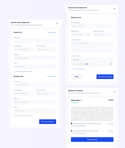 Cards- Logistics company 🚚 blue delivery form logistics ui web app