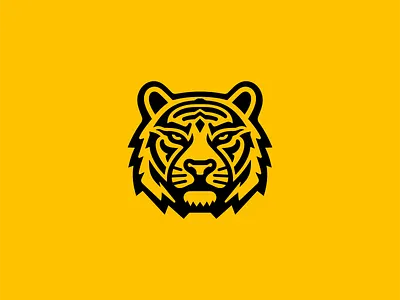 Tiger Logo animal branding cat design emblem geometric icon identity illustration logo mark negative space sports stripes strong symbol tiger vector wildlife yellow