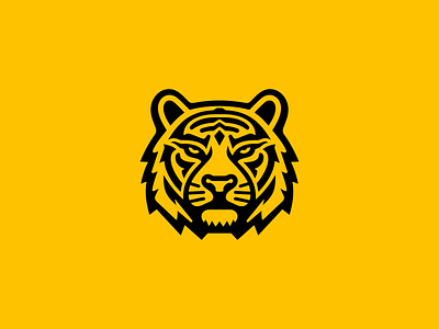 Tiger Logo animal branding cat design emblem geometric icon identity illustration logo mark negative space sports stripes strong symbol tiger vector wildlife yellow