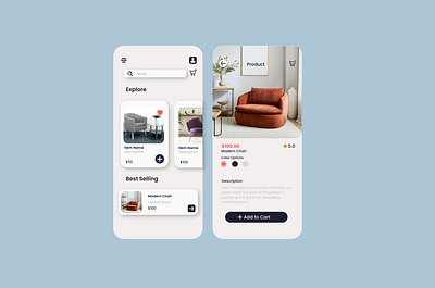 Furniture Shopping App UI Design app chair design furniture furniture app ui design inspiration minimal modern professional user interface sofa sell app ui ux