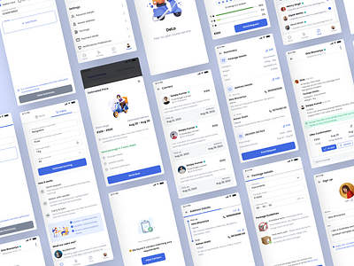 Intercity Delivery Service bottom sheet cards chat clean ui courier delivery error state forms graphic design illustrations logo mobile parcel pickup profile progressive social proof splash screen ui ux