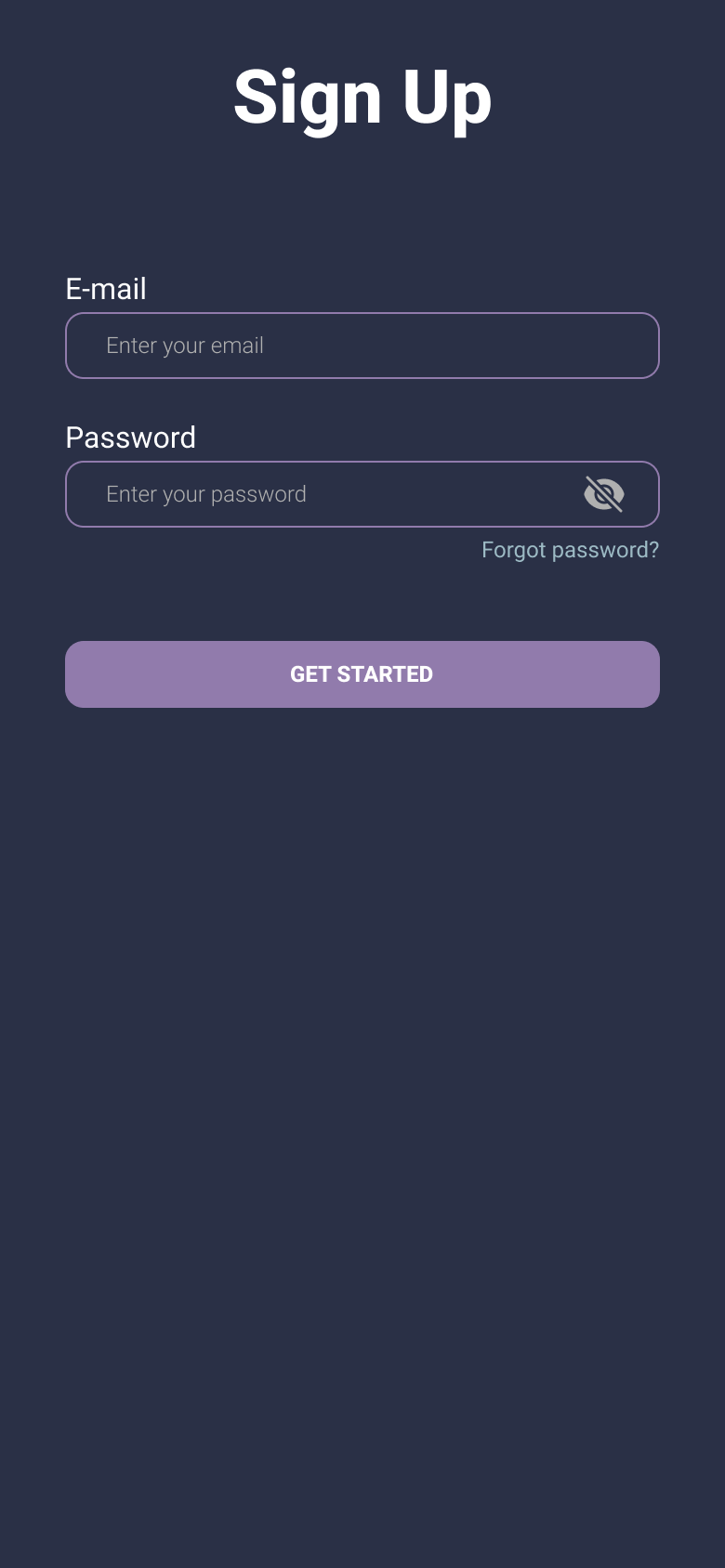 Mobile Sign Up Form app design ui