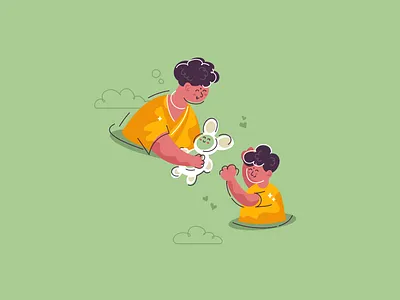 parents give gifts to their children. BAPS x marco baps care character child children cute design flat gift happines hindi illustration india inidian parents rabbit soft toy toy vector