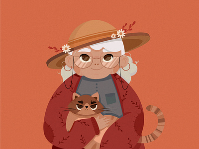 Grandmother with a cat 2d design graphic design illustration illustrator vector