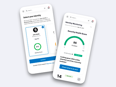 PeopleFinders — Identity Monitoring IV cards charts data visualization design exploration gauge chart id theft identity monitoring interaction design matching profile mobile app product design responsive design ui ux visual exploration