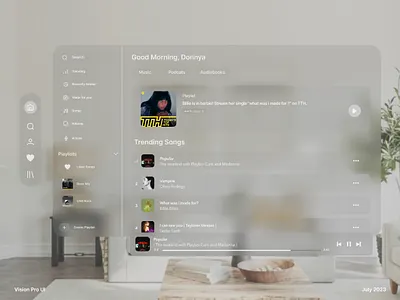 Apple Vision Pro UI - Spatial UI - Music Player UI - Spotify UI apple design ios iphone music music player sound cloud spotify ui uiux vision pro web web design