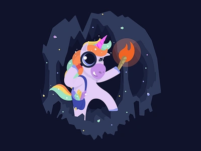 Unicorn Mascot branding cave character design agency diamonds gemstone glitter illustration magnify mascot pink rainbow torch unicorn vector