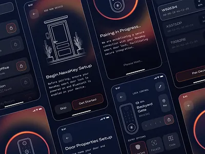 Smart Door Lock Management App app design dark mode design device management gradients ios iot linear mobile mobile app security smart device smart door lock smart home smart lock ui ui ux ui design uidesign uiux