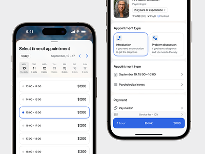 Book a psychologist appointment — Mobile App book an appointment booking process conceptwork design figma interface minimal ui minimalism mobile design product design ui ui design uiux ux ux design