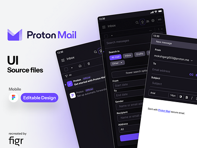 Proton Mail Mobile UI (Recreated) attachements communication conversation dark dashboard editor encryption figma gmail inbox ios kit mailing message minimal ui mobile app notification safe secure ui ux