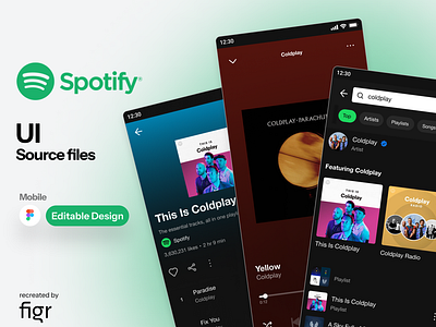 Spotify Mobile UI (Recreated) albums artist collections design figma kit live media player mobile app music play playlist podcast popular radio share sound streaming trending ui ux