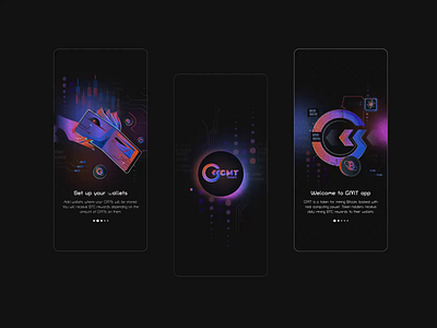 GoMining app animation blockchain branding crypto cryptocurrency dark theme design gmt illustration interface logo motion network purple token ui unique ux wallet