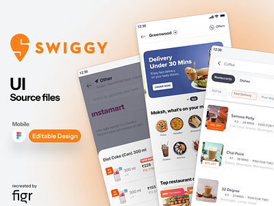 Swiggy Mobile UI (Recreated) android delivery design doordash figma food food app food delivery ios kit mobile app ofspace restaurant restaurant app restaurants swiggy ui ui ux yelp zomato