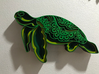 Plywood turtle veneer, multi-layered 3D turtle made of mandala w 3d branding design graphic design illustration logo ui vector