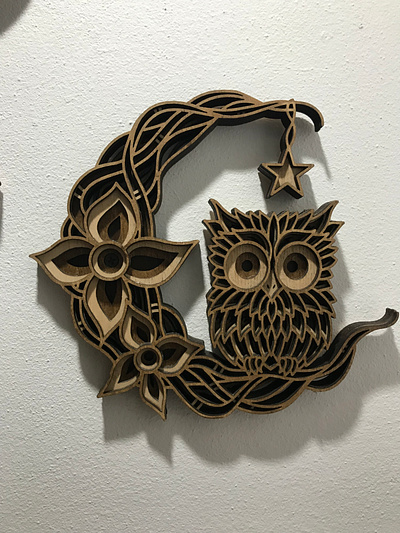 Owl plywood veneer, multi-layered 3D owl made of mandala wood design graphic design illustration logo ui ux vector