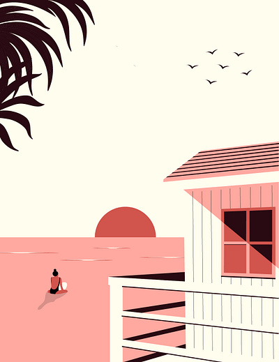 Surf Cabin digital illustration illustration sunset surf vector