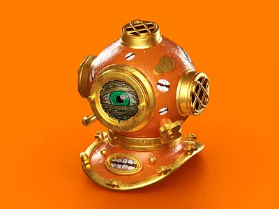 Happy Diver Helmet 3d 3d design 3d illustration blender deep diver diving helmet lowpoly model retro texturing vintage weird