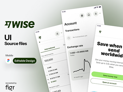 Wise Mobile UI (Recreated) bank blockchain crypto currency defi eth figma finance fintech fintech app kit mobile app money transfer send swap transfer ui ux usd wallet wise