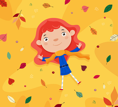 Fall autumn autumn leaves botany childhood cute fall fall colors flat design girl happy illustration leaves nature outdoors park season septembr smiling vector