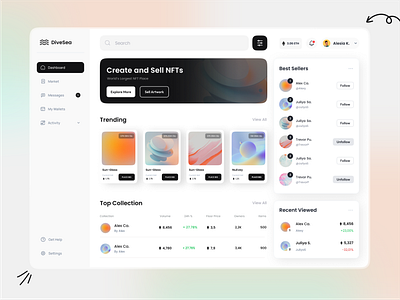 DiveSea NFT DashBoard Home v1 crypto nft nft app nft dashboard nft dashboard ui design nft ui design web3