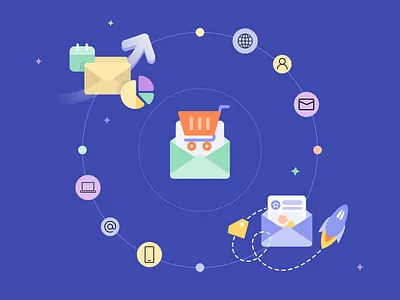E-commerce Marketing Visuals agency branding cart chart data ecommerce email envelope icons illustration letter mail marketing message notification rocket seo shopping simple web