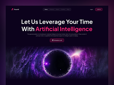 FuturAI - Let Future Smooth Your Life ai artificial intelligence black black hole chatgpt clean dark future icon interface landing night saas section space stars ui ux web website concept