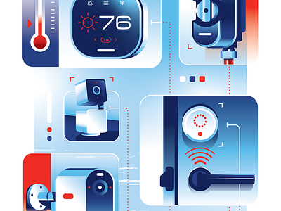 Home Safe (CAA magazine / Fall Issue 23) camera door gadgets handle home house illustration infographic security smart