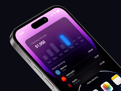 Banking App Widget - Fintech App Design bankingapp darkinterface financewidget financialhealth fintech app moneymanagement smartfinance spendingdashboard widget design