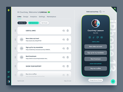 Linktree Dashboard Concept app concept dashboard design figma flat interface link in bio linktree minimal product design social media ui uiux ux