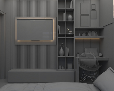 Bedroom clay rendering 3d architectural design visualization