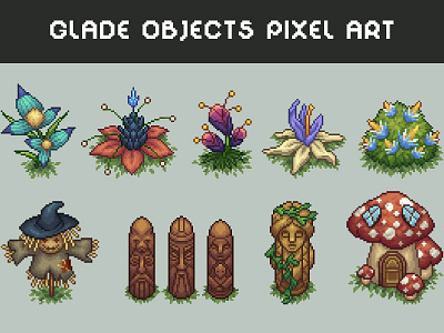 Glade Objects Top Down Pixel Art 2d art asset assets fantasy game game assets gamedev illustration indie indie game mmorpg objects pixel pixelart pixelated rpg top dowm top down topdown