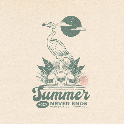 Summer Never Ends apparel design illustration illustration design surfing vintageillustration