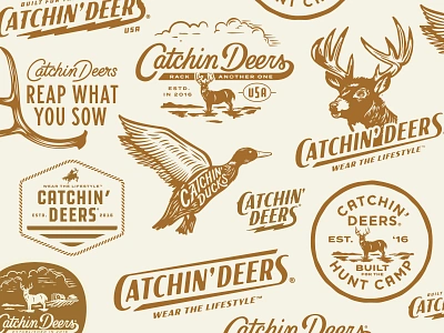 Catchin' Deers | Apparel Design apparel apparel design badge badges branding buck custom apparel custom lettering custom type deer deer hunting duck hunting graphic design hunting illustration lettering print type