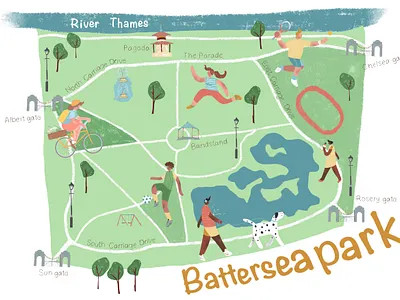 Hand Drawn Map of Battersea Park editorial illustration events illustration graphic design hand drawn map illustration magazine illustration maps