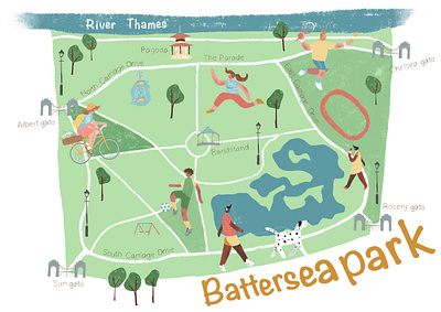 Hand Drawn Map of Battersea Park editorial illustration events illustration graphic design hand drawn map illustration magazine illustration maps