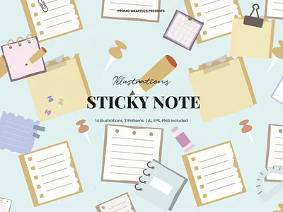 Sticky Notes Kit branding cover design digital design graphic design illustrations notes packaging design patterns poster design print design product design seamless pattern sticky textile design
