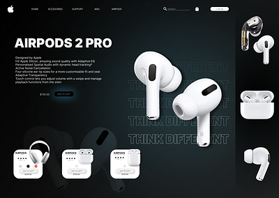 AirPods 2 PRO Landing page. 2d 3d 3d art abstract adobe adobe illustrator adobe photoshop adobe xd ai android animation app branding design graphic design illustration logo motion graphics ui vector