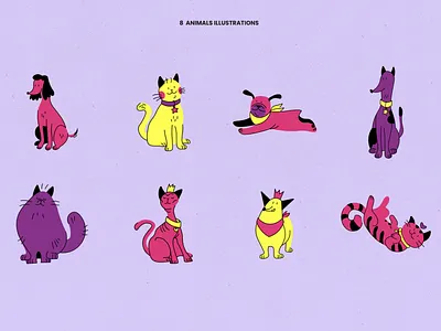 Vibrant Animal Characters animals branding cats characters cute design digital design dogs graphic design illustration illustrations pets poster design presentation design print design product design social media design textile design ui webdesign