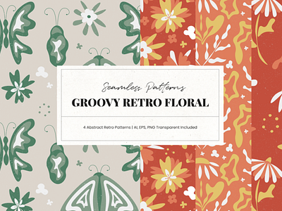 Groovy Retro Abstract Patterns branding branding design cover design design floral flowers graphic design groovy identity illustrations industrial design packaging design patterns poster design print design product design retro seamless pattern textile design wallpaper design