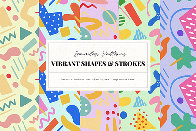 Vibrant Shapes & Strokes Patterns abstract branding design graphic design graphic design trends illustration industrial design packaging design patterns poster design print design product design seamless seamless pattern shapes social media design strokes textile design vibrant webdesign