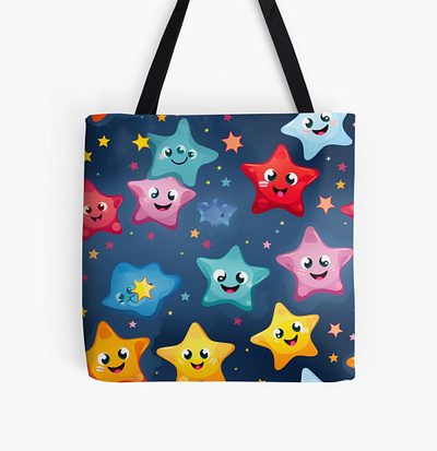 seamless stars pattern Tote Bag adorable attractive beautiful blue bright cartoon colorful cute delightful graphic design happy illustration pink pretty red smile star yellow