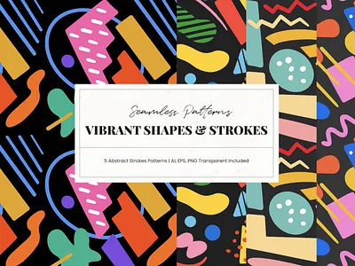 Vibrant Shapes & Strokes Patterns branding cover design design graphic design illustration packaging design patterns poster design print design product design seamless pattern shapes social media design strokes textile design vibrant wallpaper design webdesign